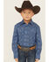 Image #1 - Roper Boys' Medallion Print Long Sleeve Snap Western Shirt, Blue, hi-res
