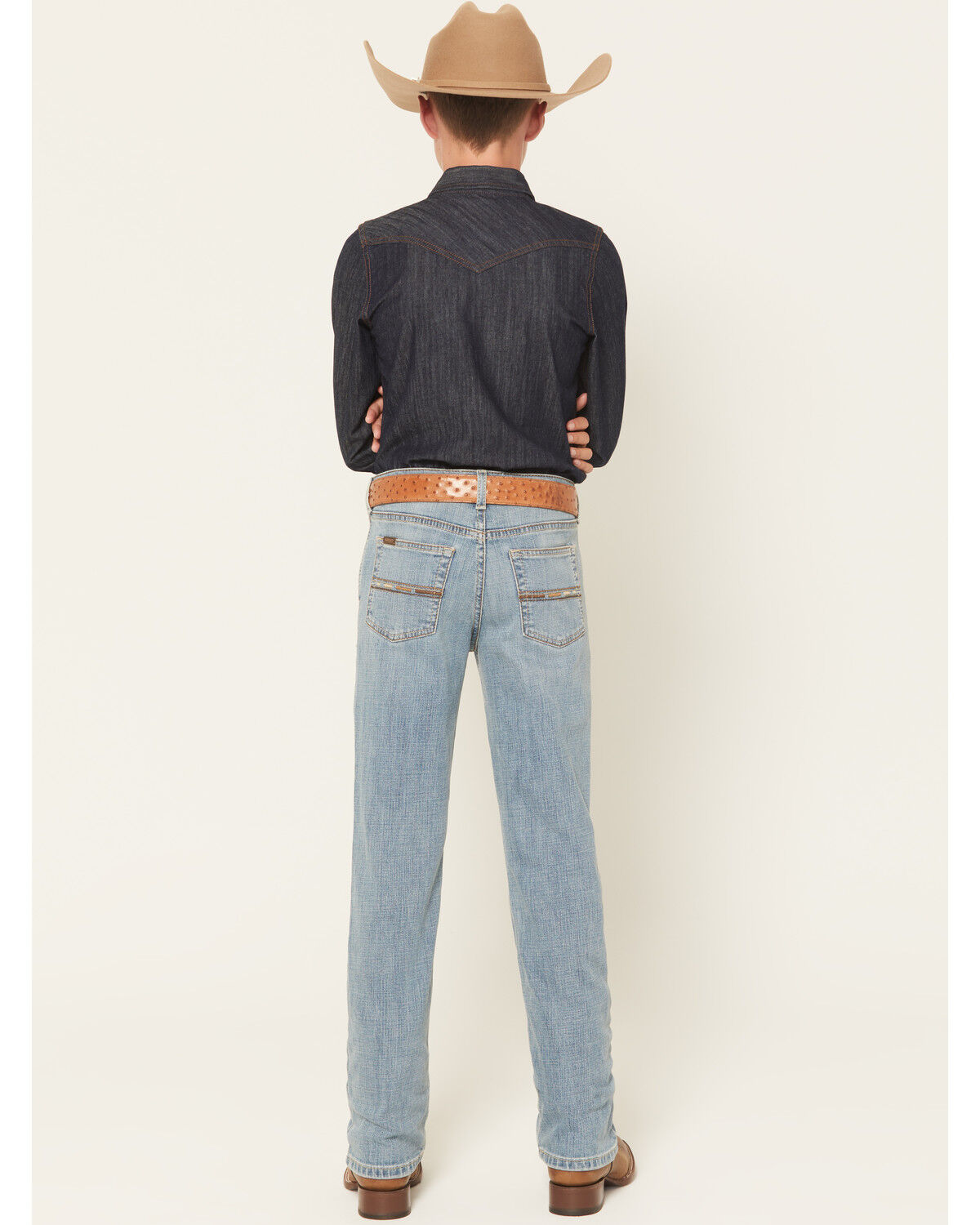 Image #3 - Ariat Boys' B4 Jones Light Wash Relaxed Bootcut Stretch Denim Jeans, Light Wash, hi-res