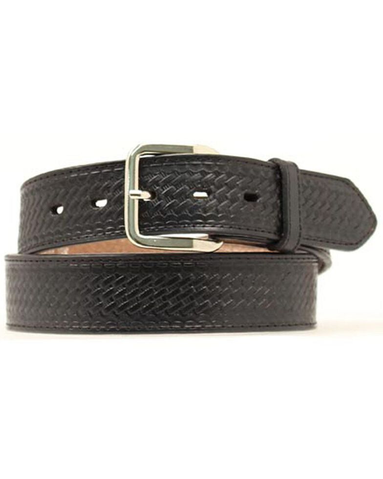 Double S Basketweave Embossed Money Pocket Leather Belt, Black, hi-res