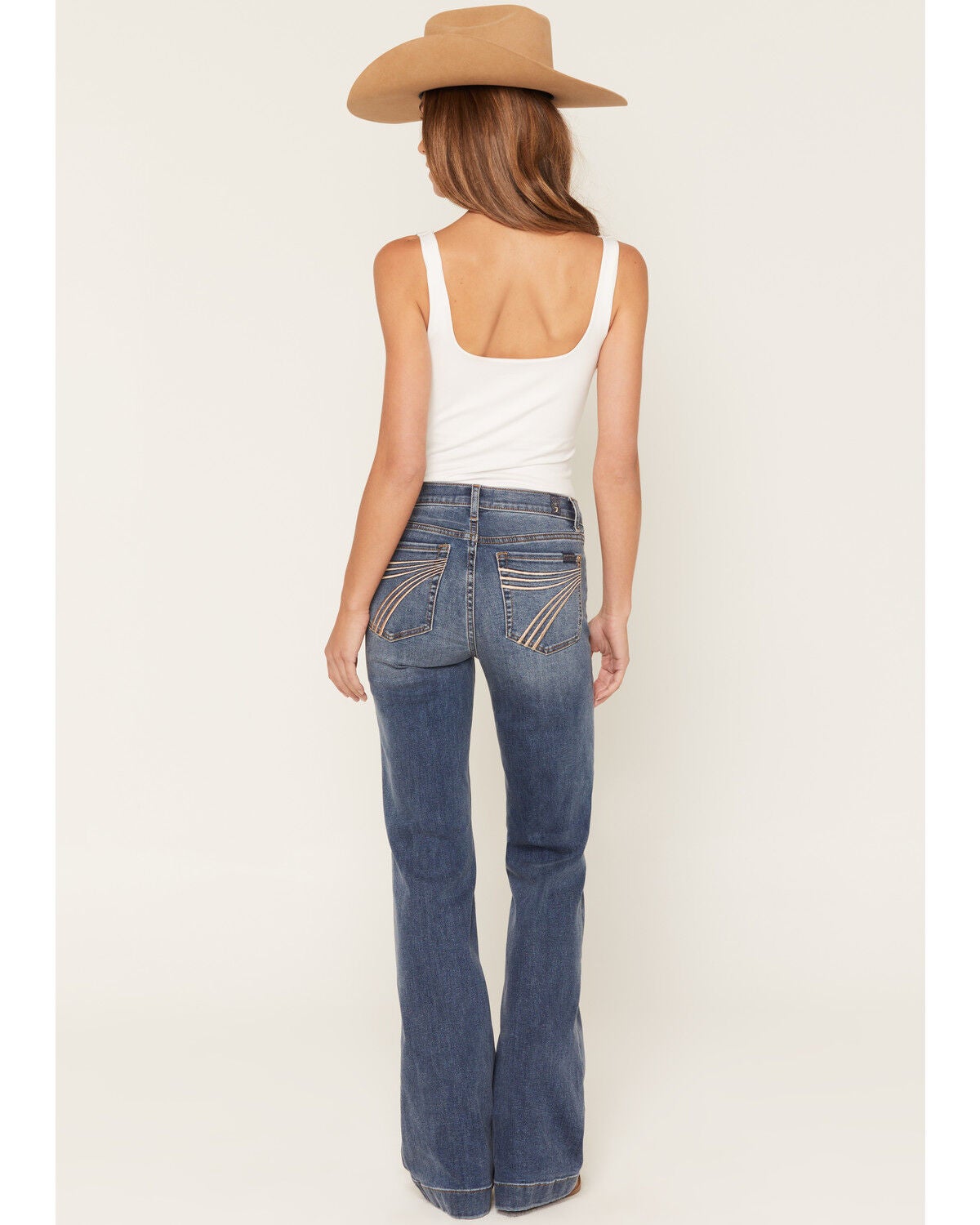 Image #1 - 7 For All Mankind Women's Gale Medium Wash Mid Rise Metallic Pocket 34" Bootcut Stretch Denim Jeans, Medium Wash, hi-res