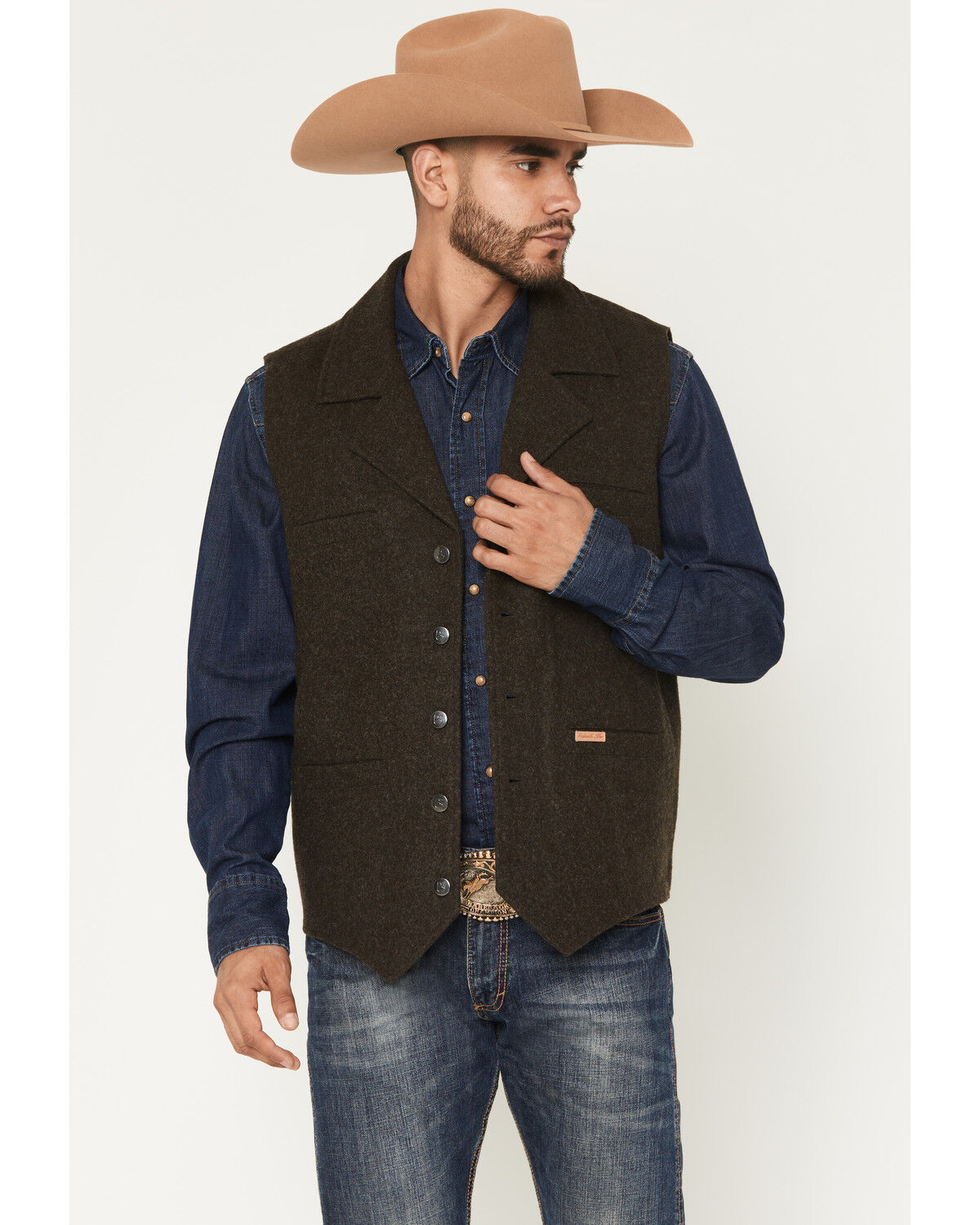 Image #5 - Powder River Outfitters Men's Wool Button-Down Vest, Dark Brown, hi-res