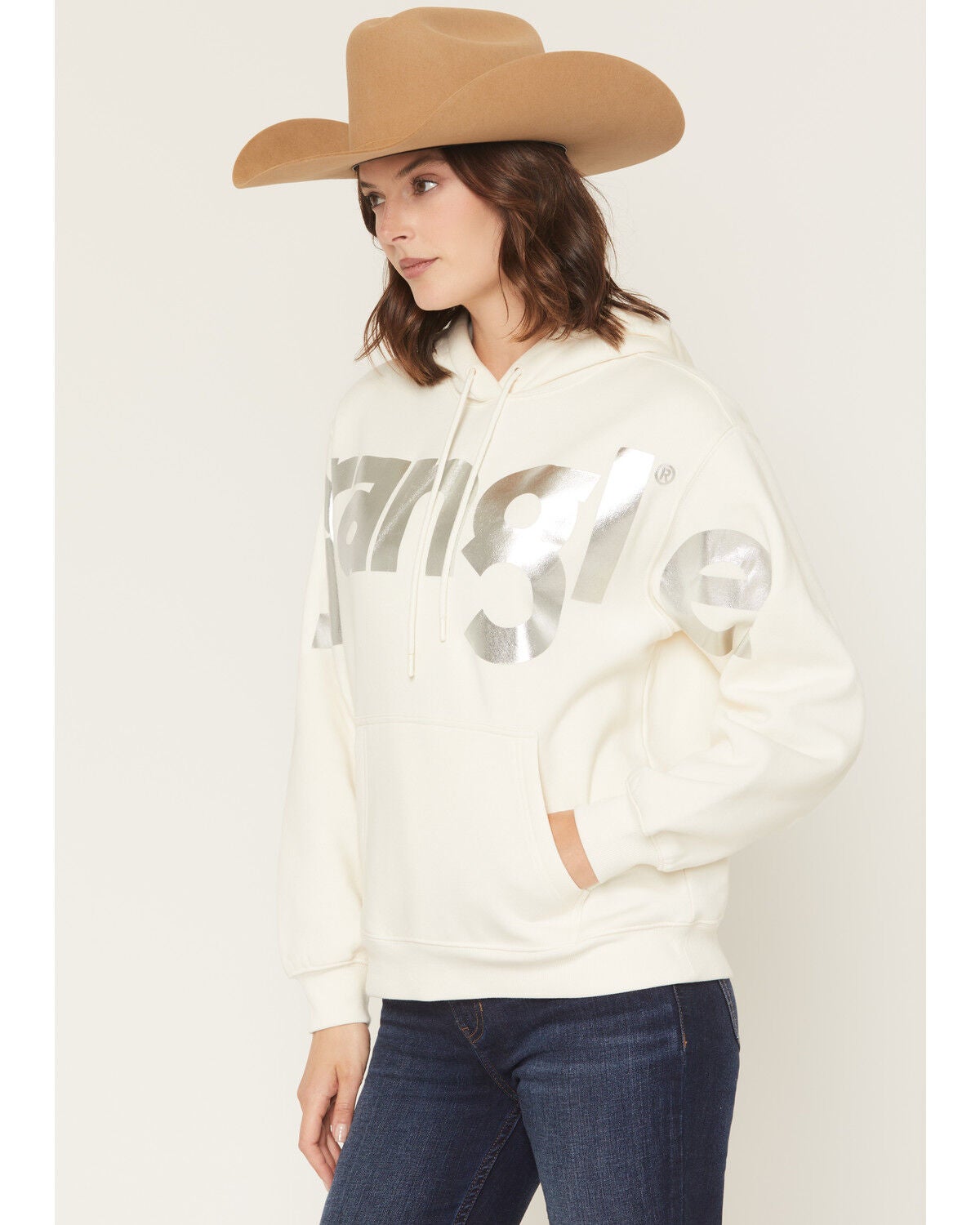 Image #2 - Wrangler Retro Women's Iridescent Logo Hoodie, White, hi-res