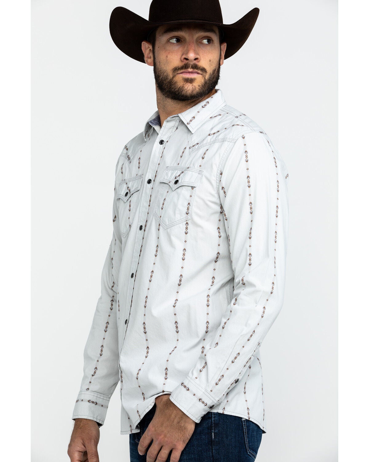 Image #3 - Moonshine Spirit&reg; Men's Tiki Torch Striped Dobby Print Long Sleeve Western Shirt, , hi-res