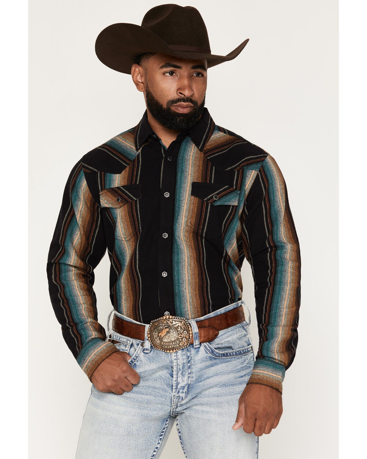 Cody James Men's Yelapa Stripe Print Long Sleeve Snap Flannel Shirt, Black, hi-res