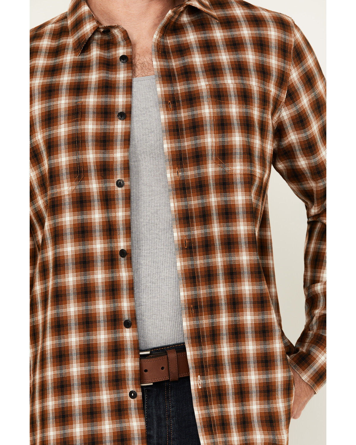 Image #3 - Brothers and Sons Men's Dorado Plaid Print Long Sleeve Button-Down Western Shirt, Brown, hi-res