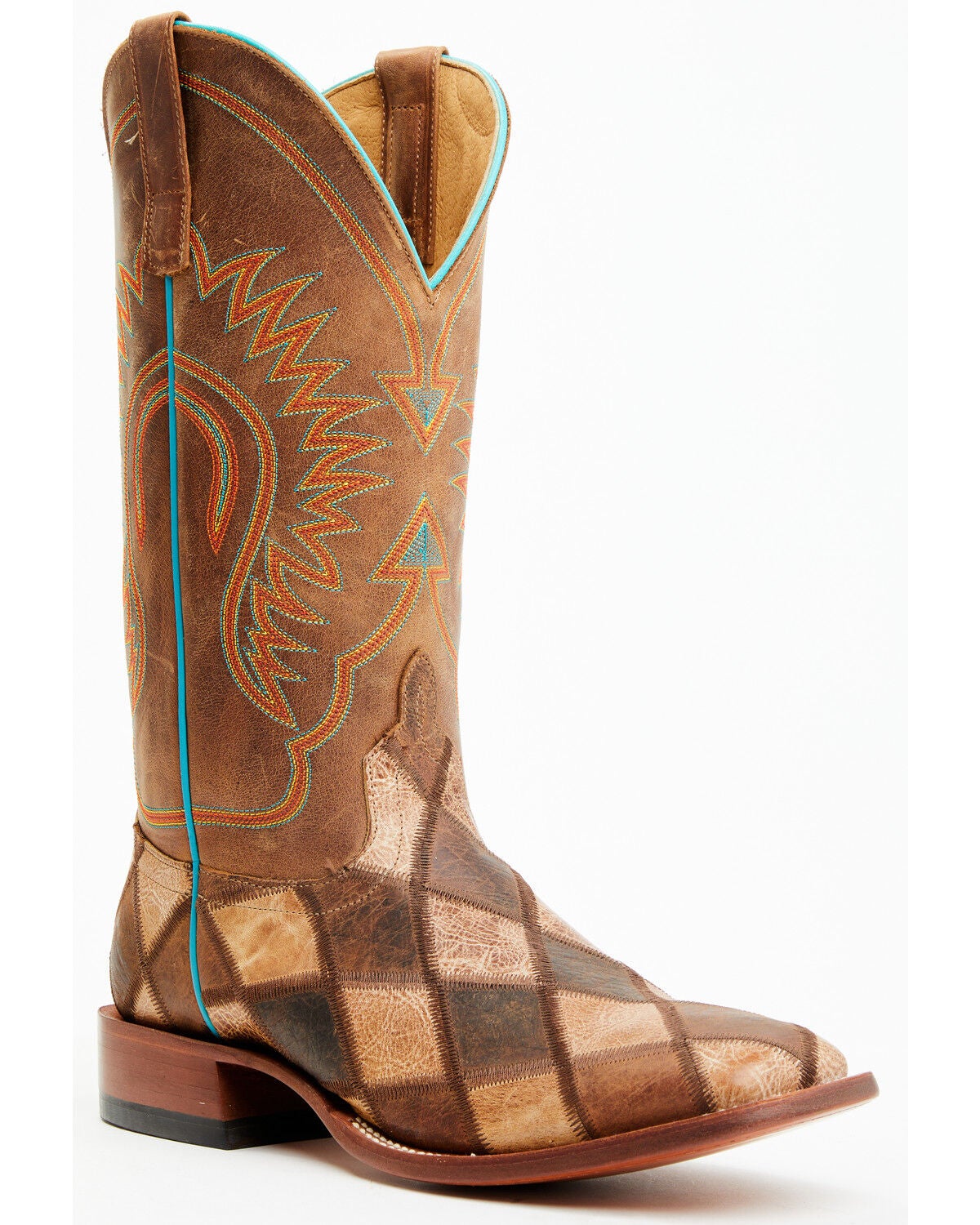 Horse Power Men's Patchwork Western Boots - Square Toe, Brown, hi-res