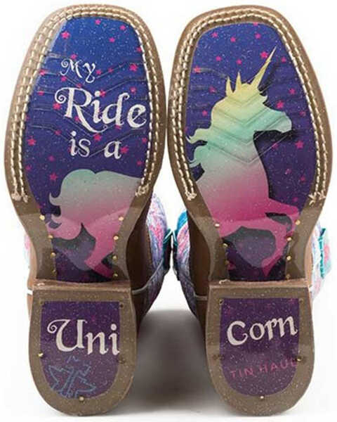 Image #2 - Tin Haul Girls' Unicorn Western Boots - Square Toe, Tan, hi-res
