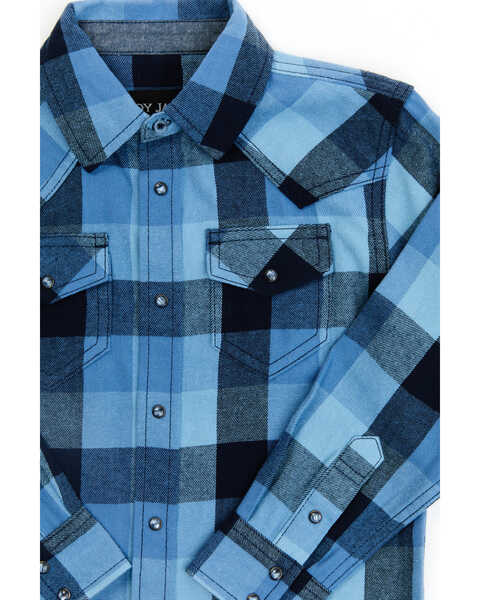 Image #2 - Cody James Boys' Plaid Print Long Sleeve Snap Western Shirt, Navy, hi-res
