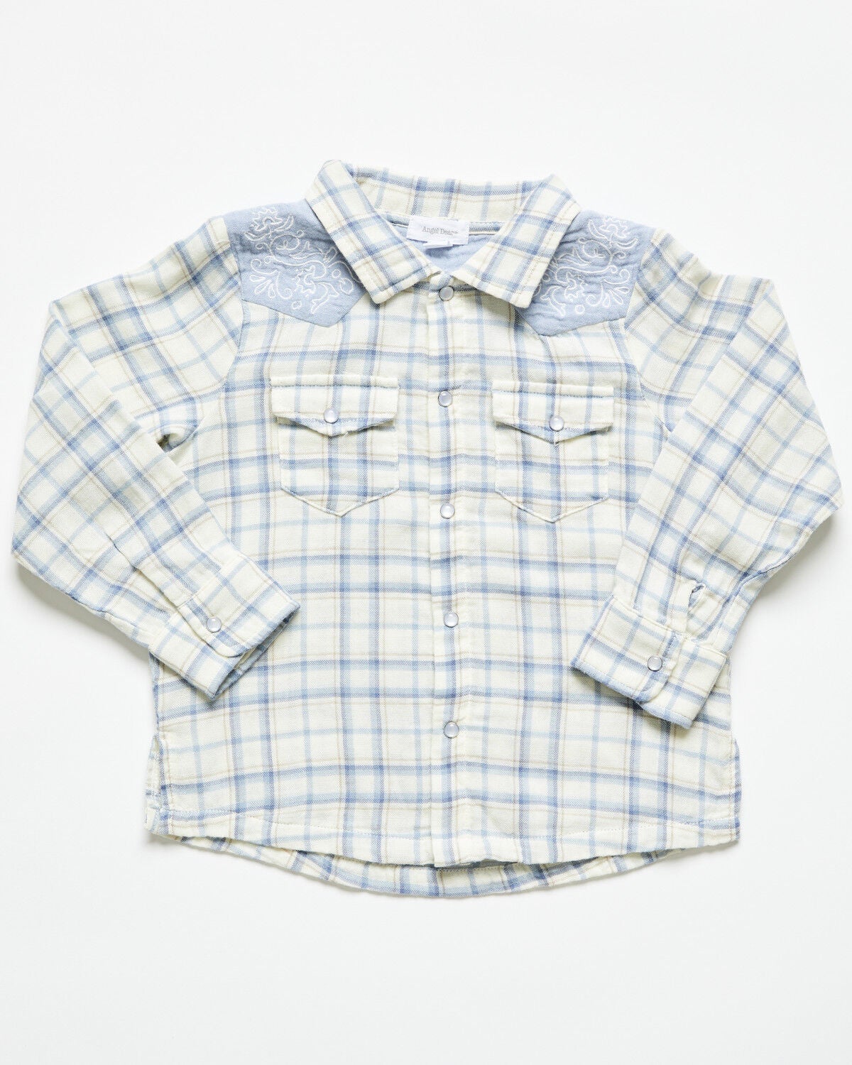 Image #1 - Angel Dear Toddler Boys' Plaid Print Long Sleeve Pearl Snap Western Shirt, Blue, hi-res
