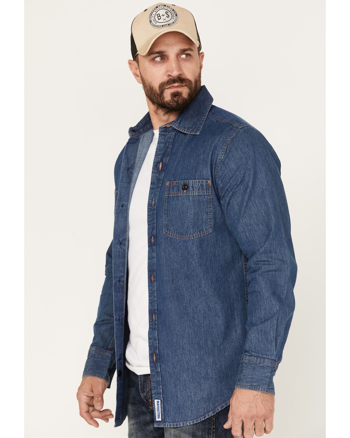 Image #2 - Resistol Men's Aspen Denim Long Sleeve Button Down Shirt, Medium Wash, hi-res