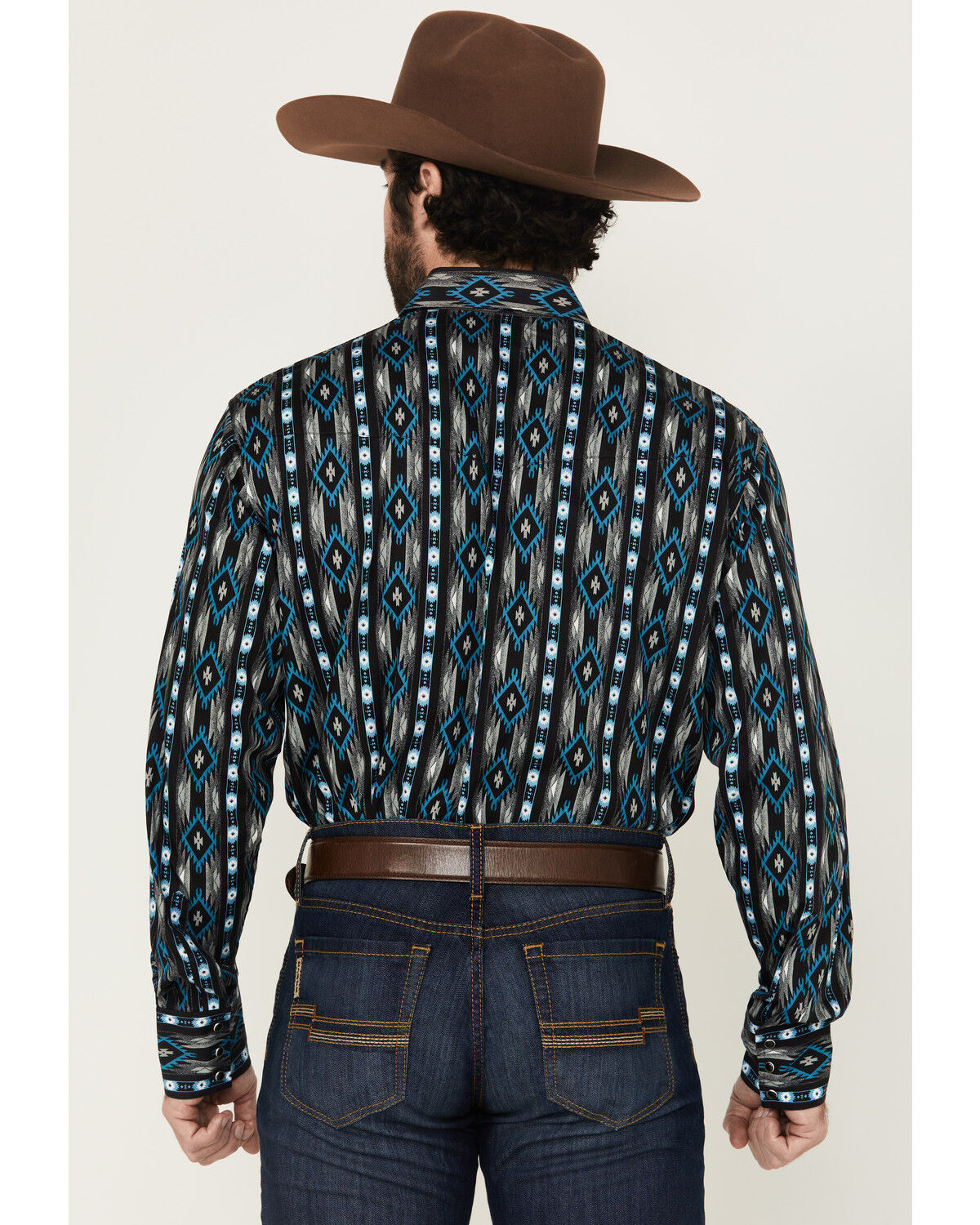 Image #4 - Wrangler Men's Checotah Southwestern Striped Long Sleeve Pearl Snap Western Shirt - Big, Black, hi-res