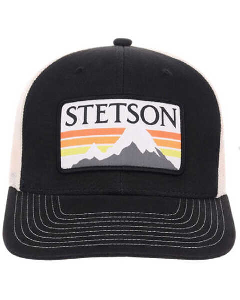 Image #1 - Stetson Men's Mountain Label Patch Trucker Cap, Black/white, hi-res