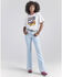 Image #2 - Wrangler® X Barbie™ Women's Light Wash High Rise Westward Pink Patch Stretch Bootcut Jeans, Light Wash, hi-res