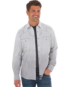Rock 47 By Wrangler Men's Grey Ombre Print Long Sleeve Western Shirt, Grey, hi-res