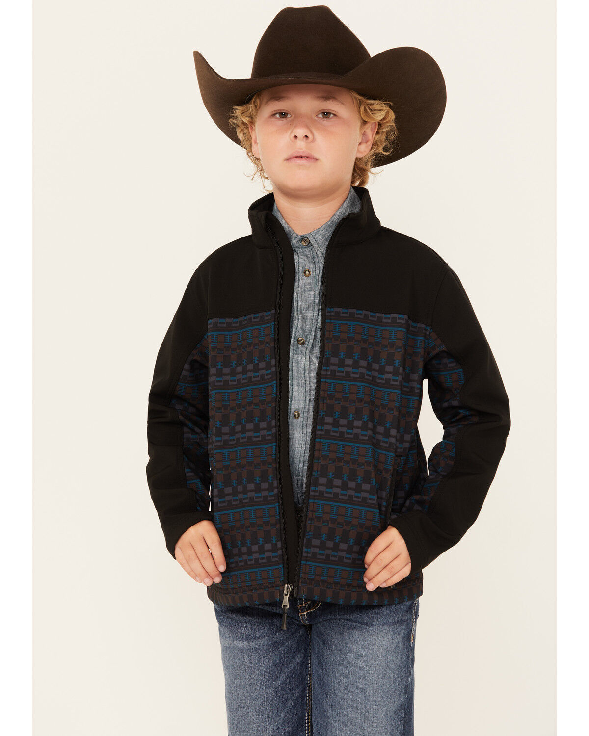 Image #1 - Cody James Boys' Color Block Pattern Softshell Jacket, Black, hi-res