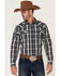 Image #1 - Moonshine Spirit Men's San Antomio Large Plaid Long Sleeve Snap Western Shirt, Navy, hi-res