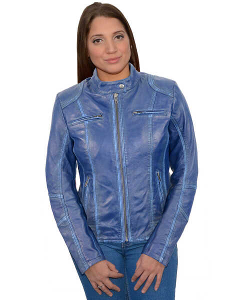 Milwaukee Leather Women's Sheepskin Scuba Style Moto Jacket, Royal Blue, hi-res