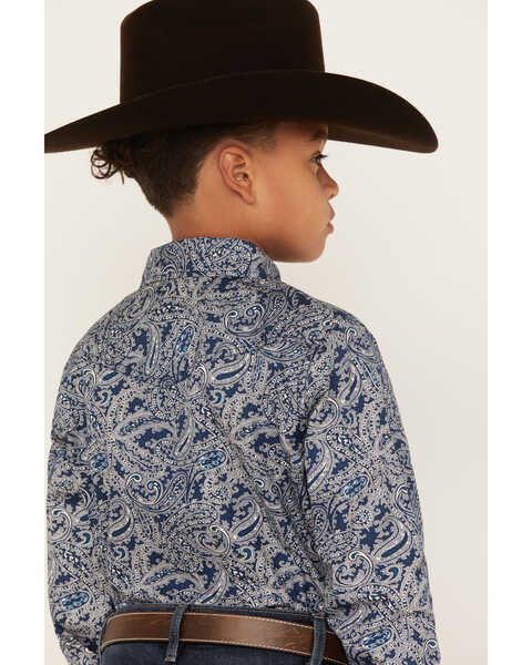 Image #4 - Cody James Boys' Paisley Print Long Sleeve Snap Western Shirt, Dark Blue, hi-res