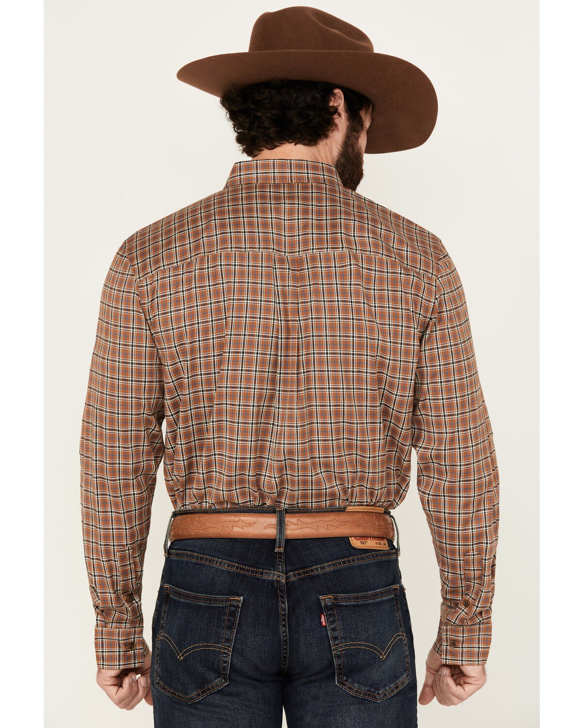 Image #4 - Cody James Men's Adkins Plaid Print Long Sleeve Button-Down Stretch Western Shirt, Tan, hi-res