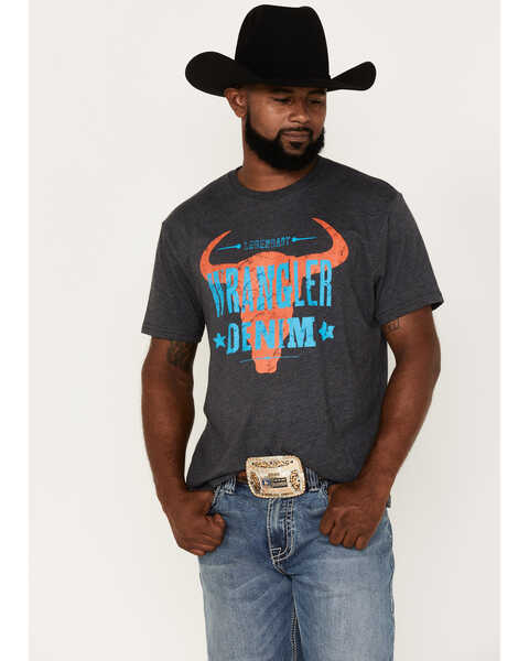 Image #1 - Wrangler Men's Wrangler Denim Steer Head Graphic T-Shirt, Black, hi-res