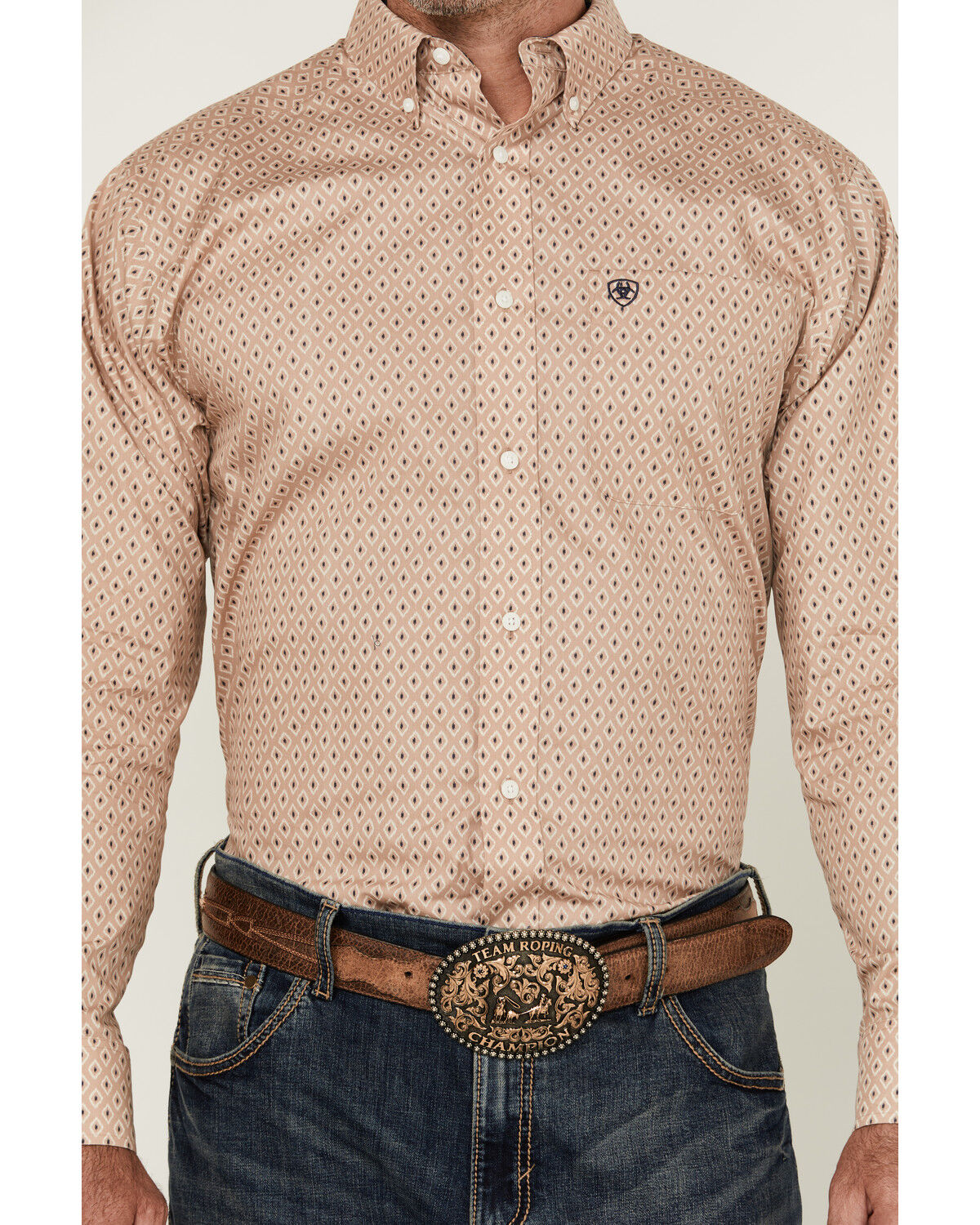 Image #3 - Ariat Men's Frazier Geo Print Long Sleeve Button-Down Western Shirt, Tan, hi-res