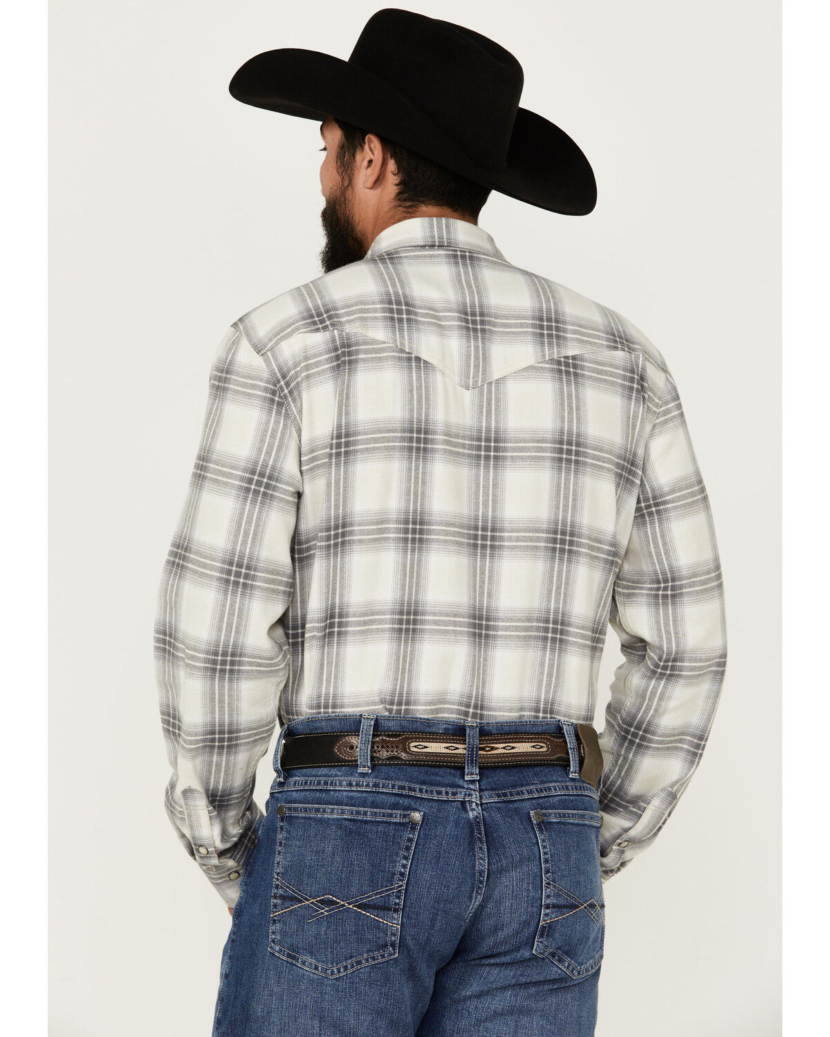 Image #4 - Blue Ranchwear Men's Hawkins Plaid Print Long Sleeve Snap Western Shirt, Grey, hi-res