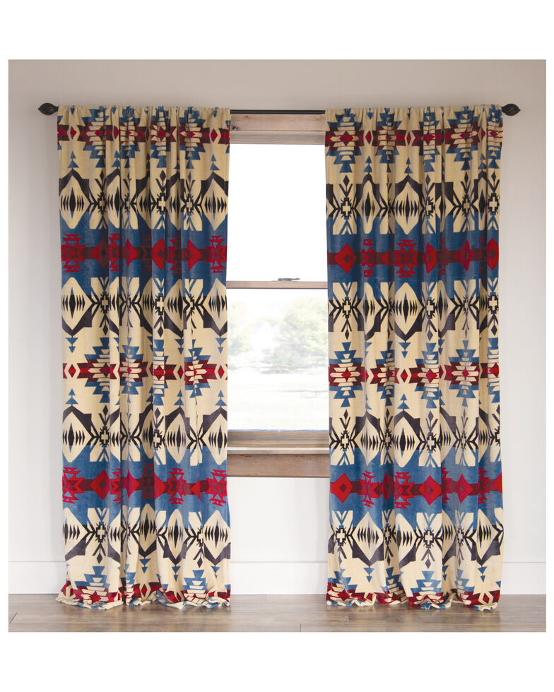  Carstens Home Blue River Southwestern Aztec Curtain Panels - Set of 2 , Blue, hi-res