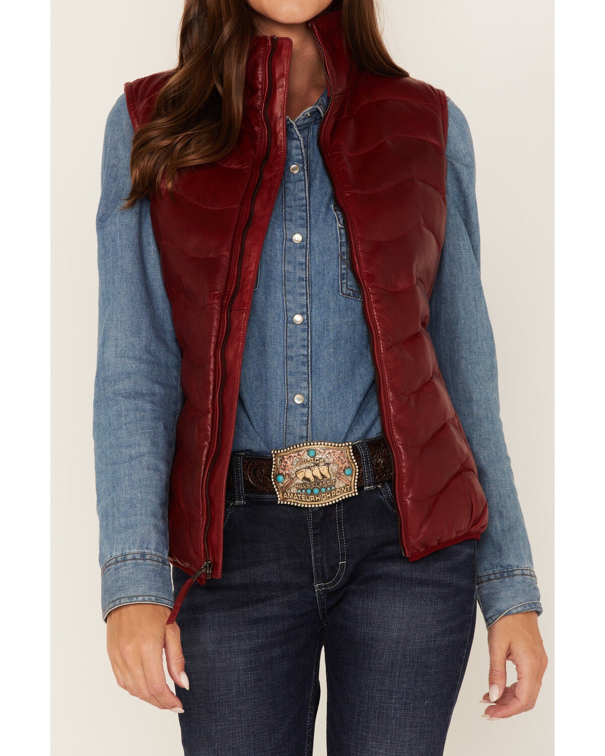Image #3 - Leatherwear by Scully Women's Quilted Leather Vest, Red, hi-res
