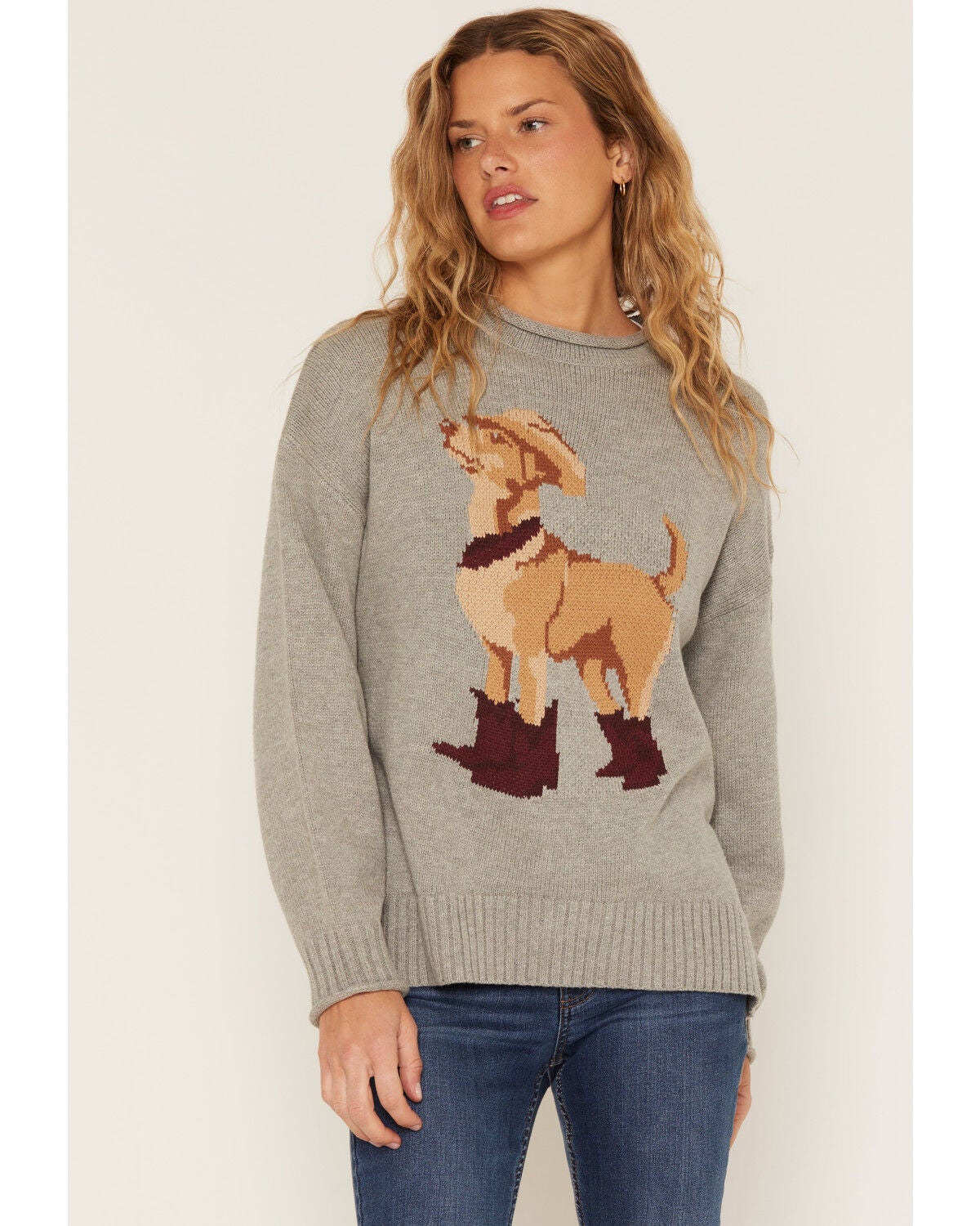 Wishlist Women's Dog Graphic Sweater, Grey, hi-res