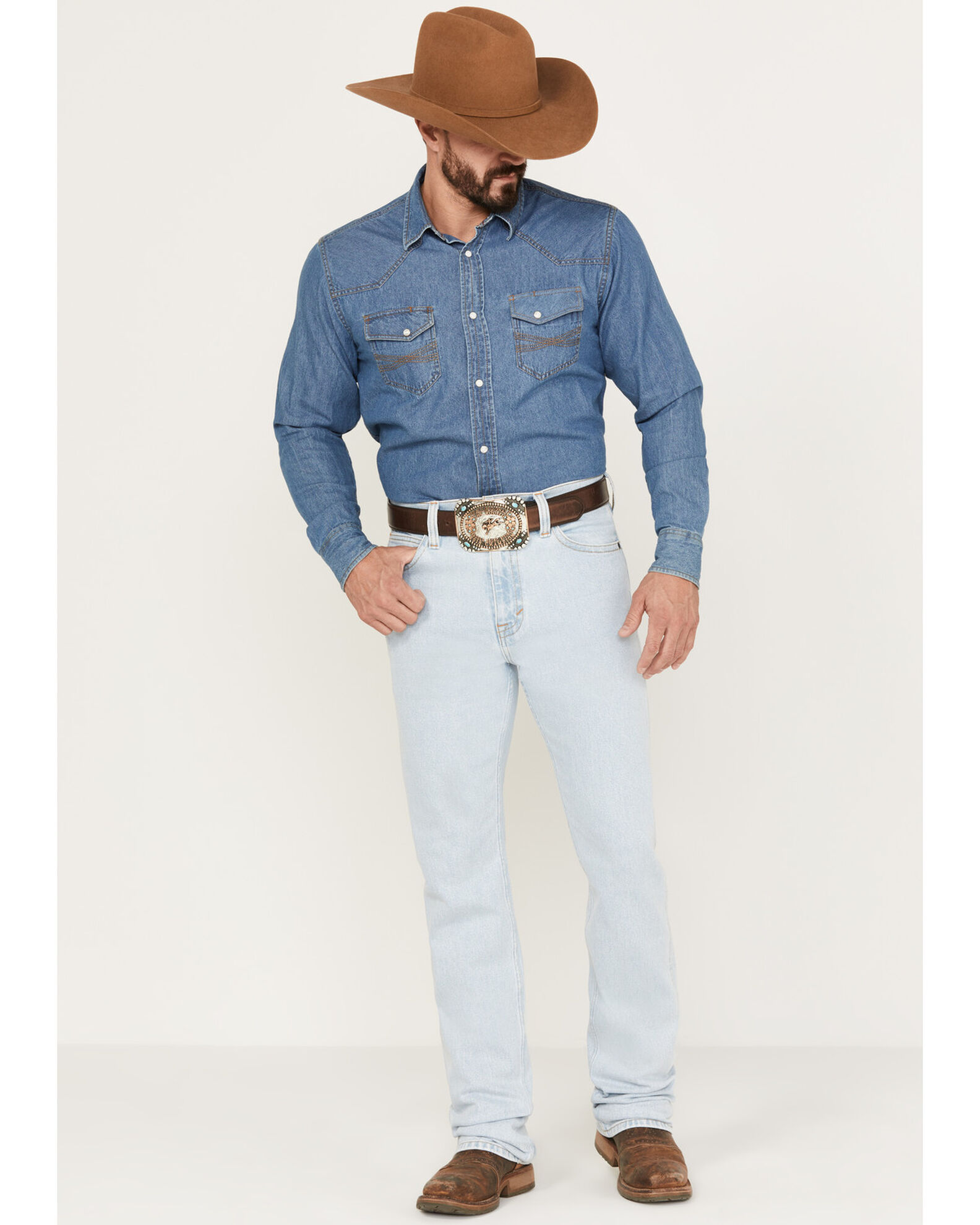 Blue Ranchwear Men s Mountain West Light Wash Stackable Straight Stretch Denim Jeans Sheplers