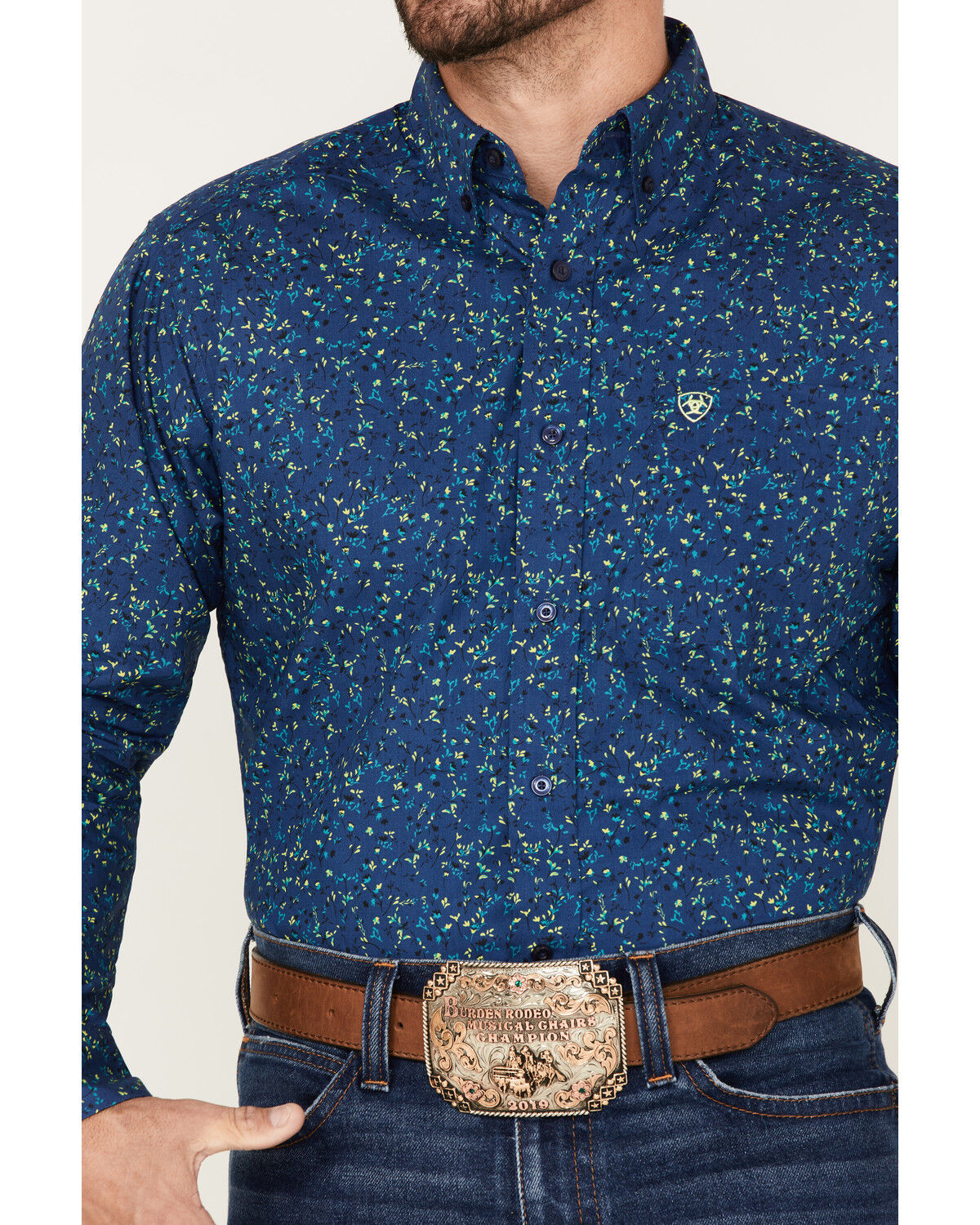 Image #3 - Ariat Men's Benji Floral Print Button Down Western Shirt, Blue, hi-res