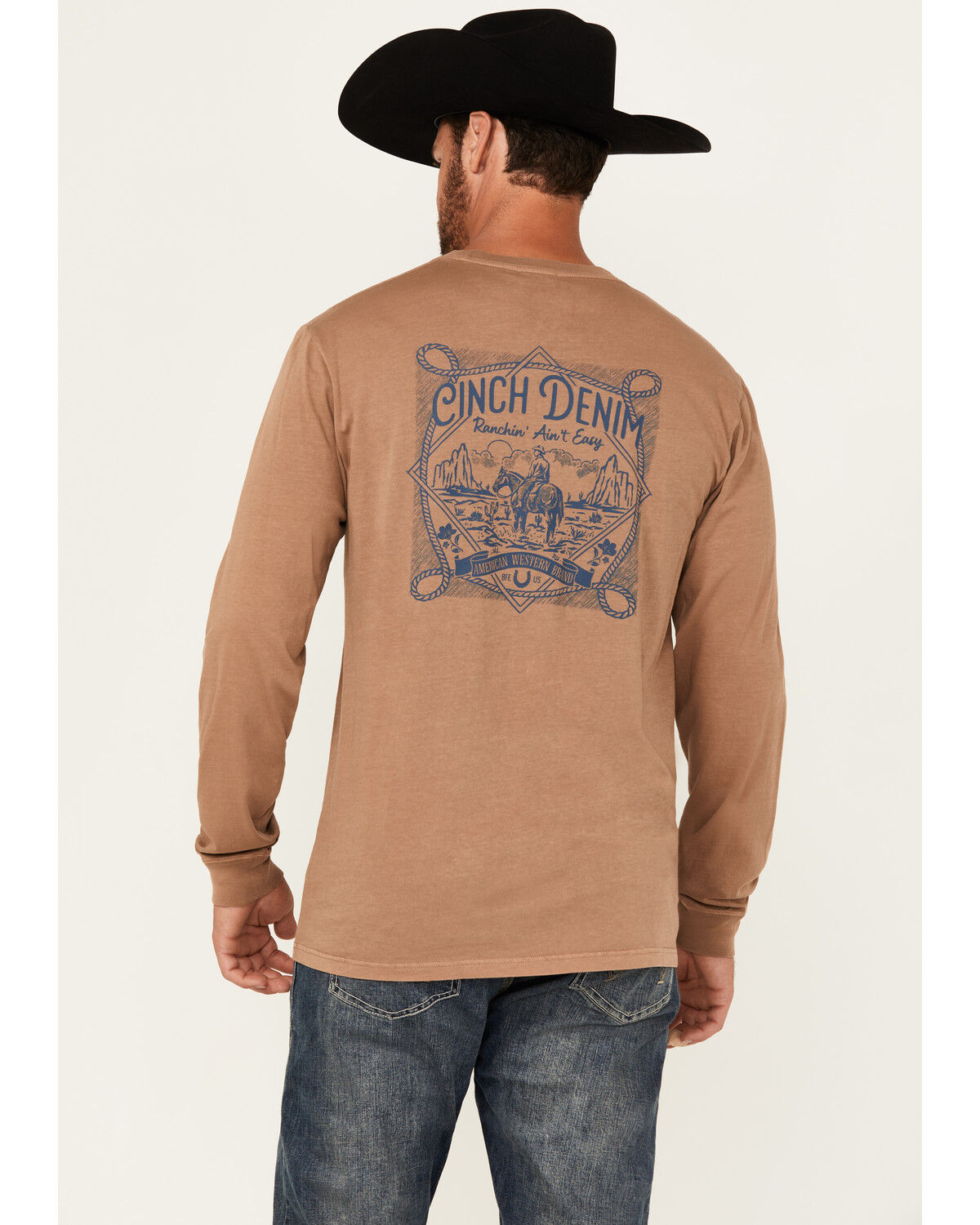 Image #1 - Cinch Men's Cowboy Long Sleeve Graphic T-Shirt, Lt Brown, hi-res