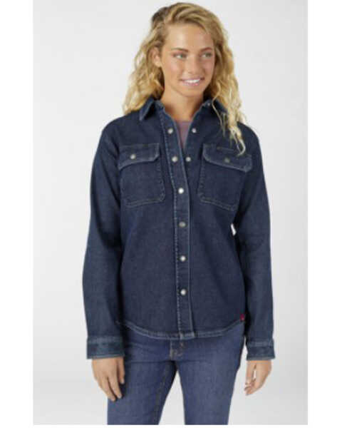 Image #1 - Dickies Women's Warming Temp Long Sleeve Denim Work Shirt, Blue, hi-res