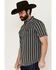 Image #2 - Moonshine Spirit Men's Flock Striped Short Sleeve Snap Western Shirt, Black, hi-res