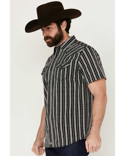 Image #2 - Moonshine Spirit Men's Flock Striped Short Sleeve Snap Western Shirt , Black, hi-res