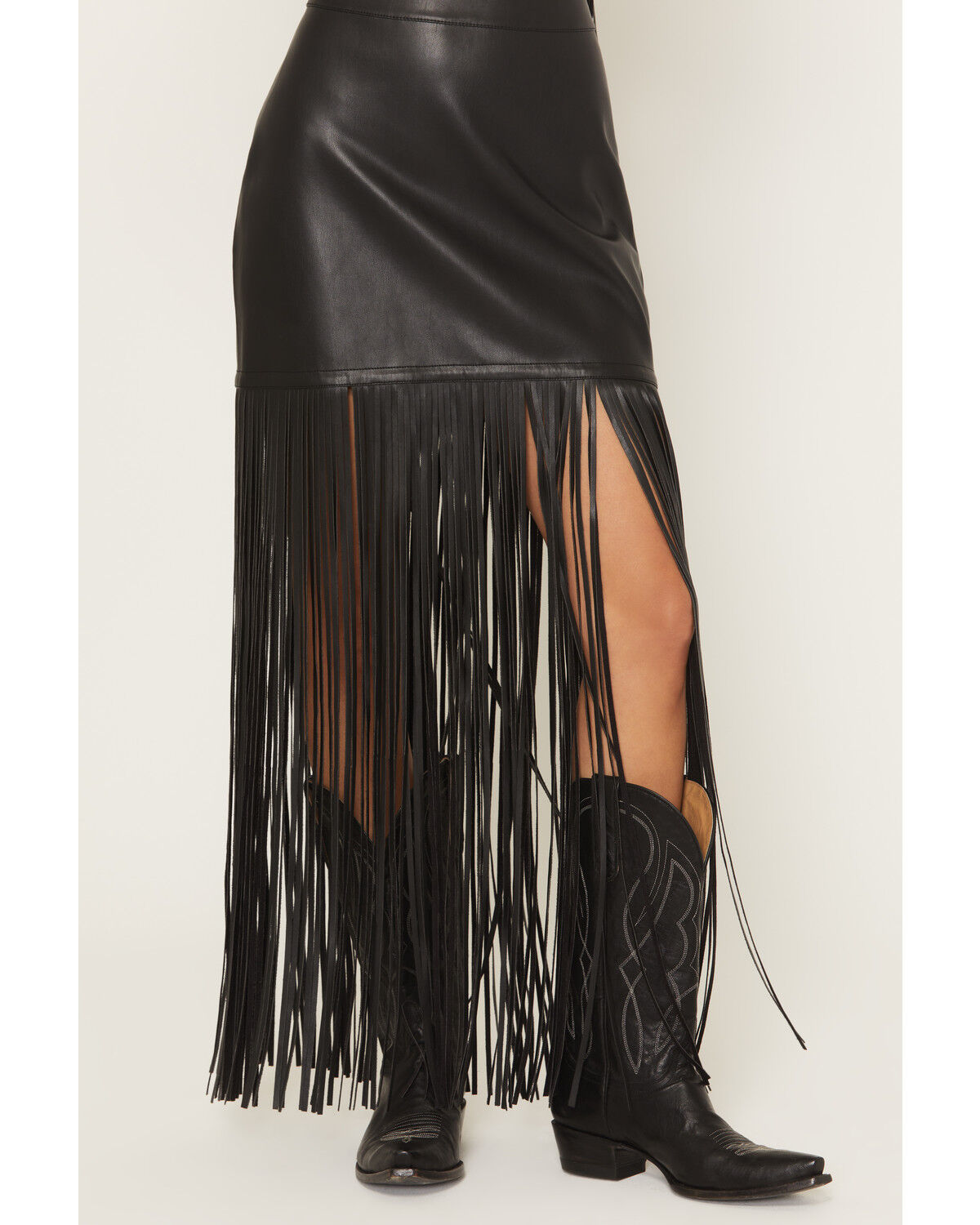 Image #3 - Idyllwind Women's Payson Faux Leather Fringe Midi Skirt, Black, hi-res