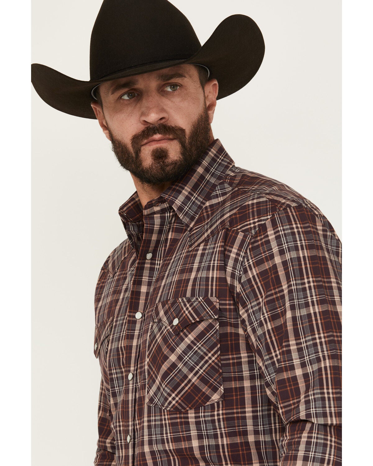 Image #2 - Rough Stock by Panhandle Men's Plaid Print Long Sleeve Pearl Snap Western Shirt, Purple, hi-res