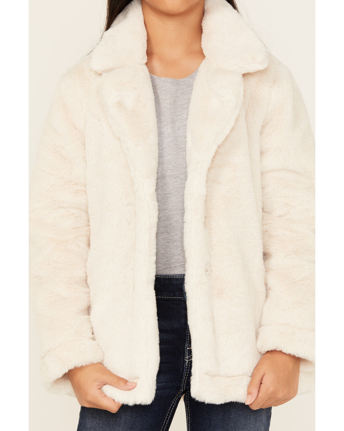 Image #3 - Urban Republic Girls' Long Faux Fur Coat, Ivory, hi-res