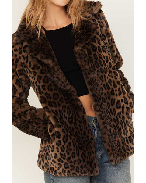 Image #3 - Shyanne Women's Leopard Print Faux Fur Coat, Charcoal, hi-res