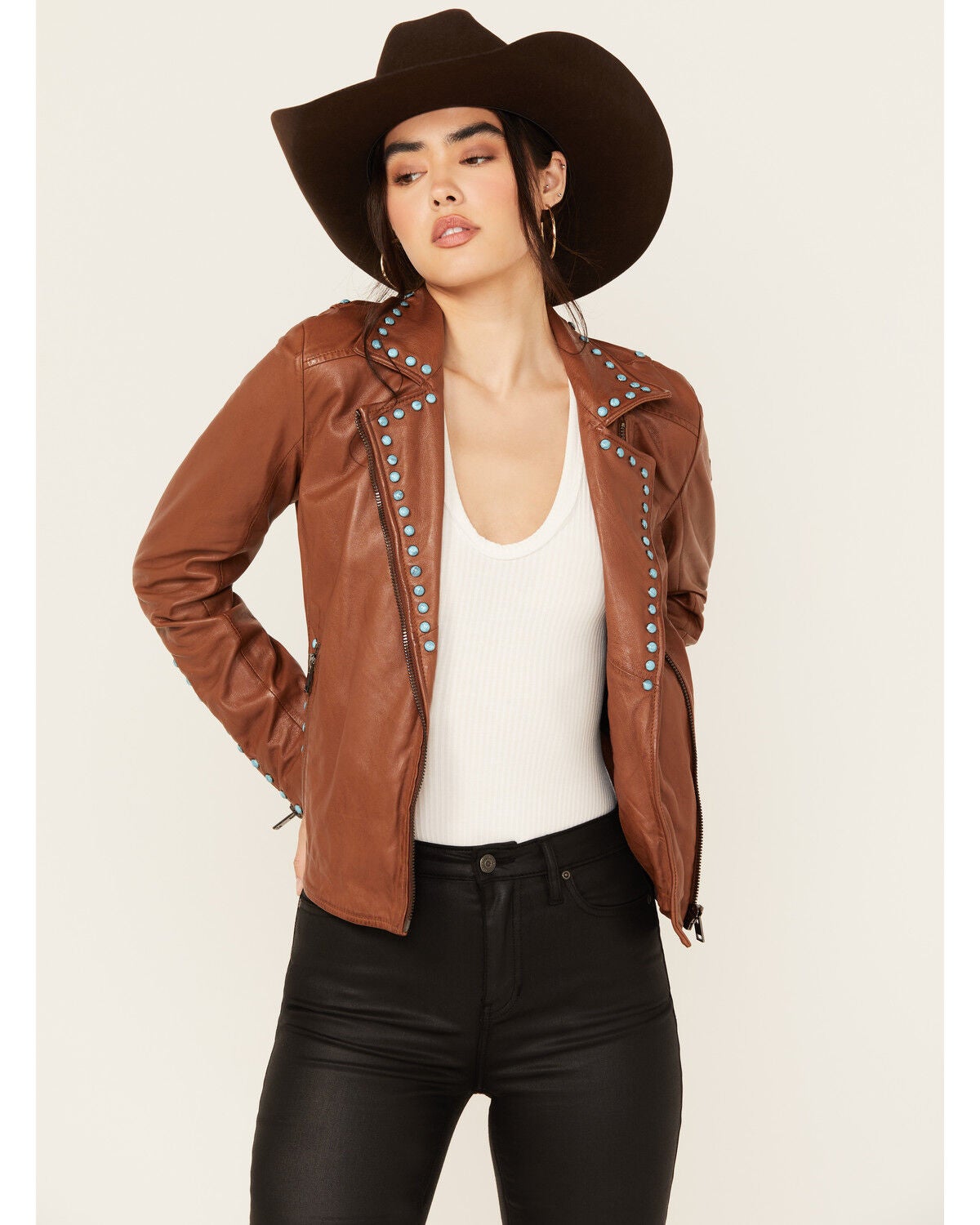 Maurtius Leather Women's Boot Barn Exclusive Studded Leather Jacket, Tan, hi-res