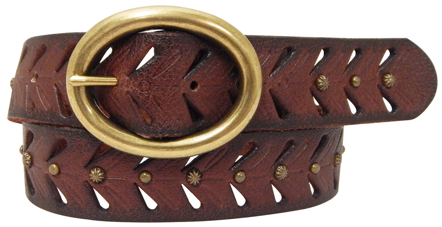 Cowgirls Rock Women's Oval Bar Buckle Leather Belt, Brown, hi-res