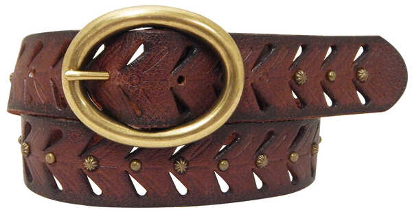 Image #1 - Cowgirls Rock Women's Oval Bar Buckle Leather Belt, Brown, hi-res