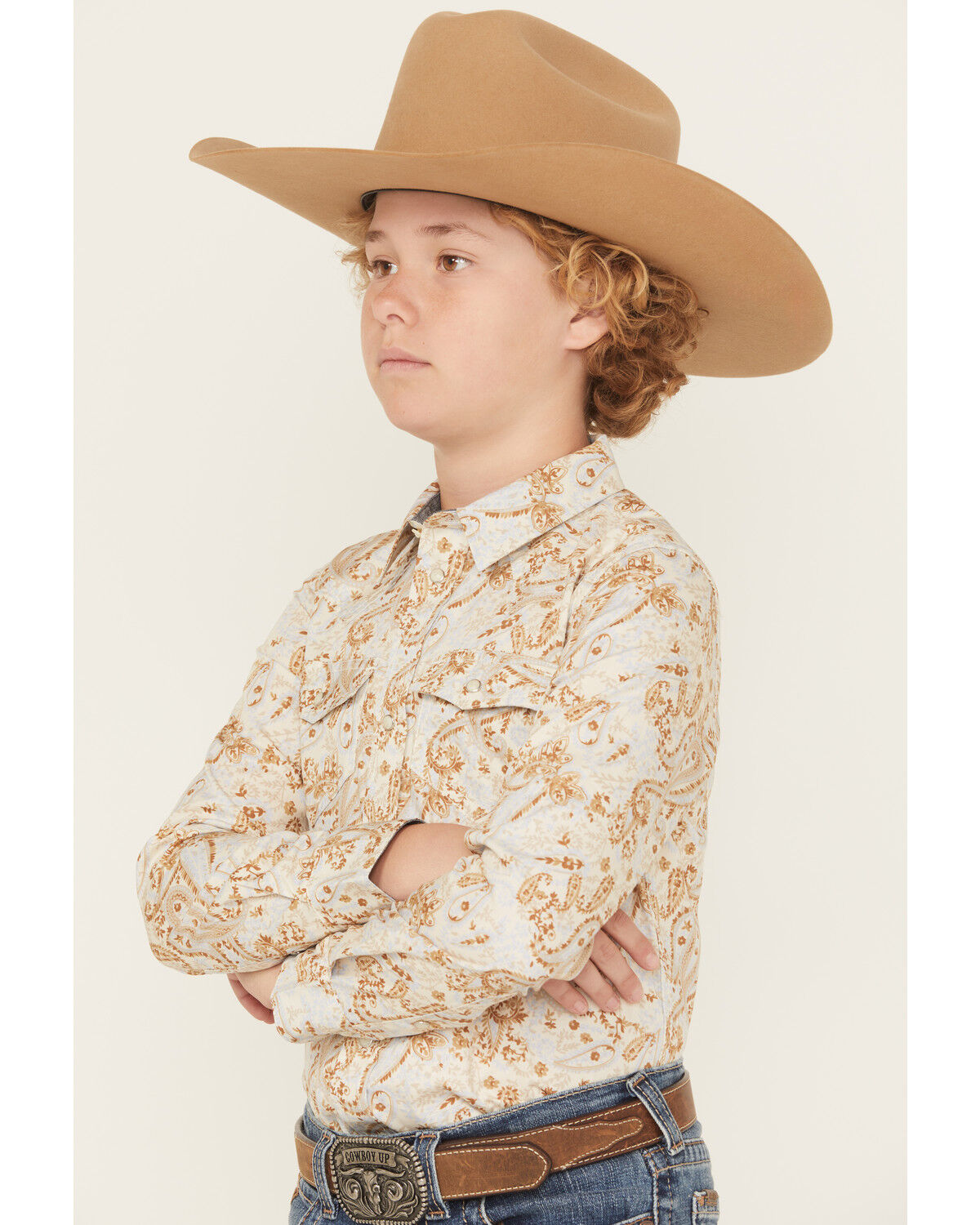Image #2 - Cody James Boys' Porter Floral Long Sleeve Snap Western Shirt, Cream, hi-res