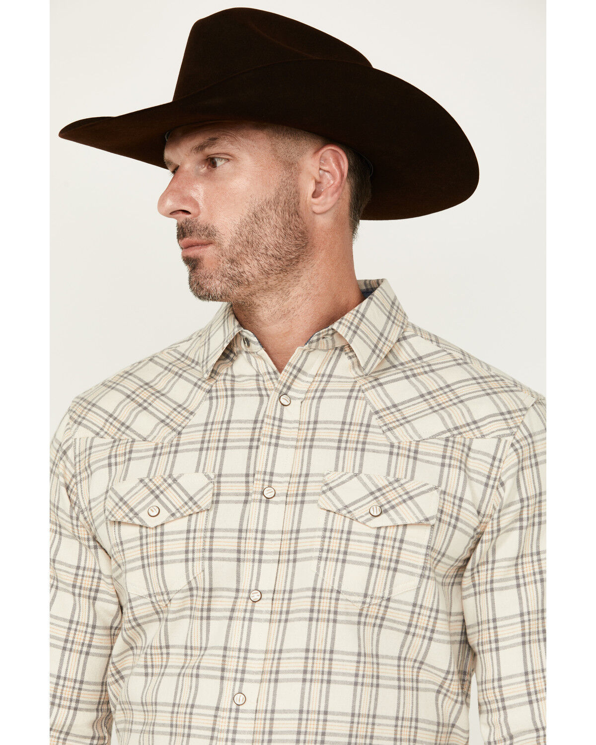 Image #2 - Cody James Men's Declaration Plaid Print Long Sleeve Snap Western Shirt, Cream, hi-res
