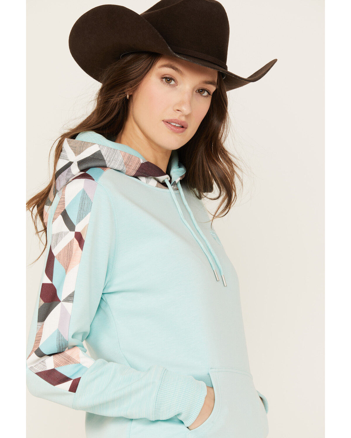 Image #2 - Hooey Women's Southwestern Print Contrast Canyon Hoodie, Blue, hi-res