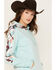 Image #2 - Hooey Women's Southwestern Print Contrast Canyon Hoodie, Blue, hi-res