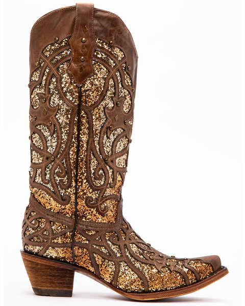 Image #2 - Corral Women's Golden Luminary Roots Western Boots - Snip Toe, Lt Brown, hi-res