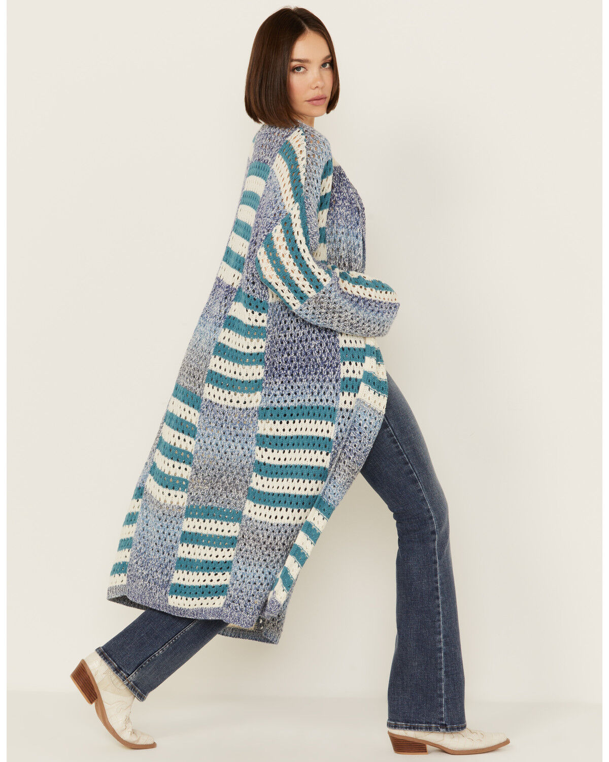 Image #1 - Revel Women's Striped Duster Cardigan, Blue, hi-res
