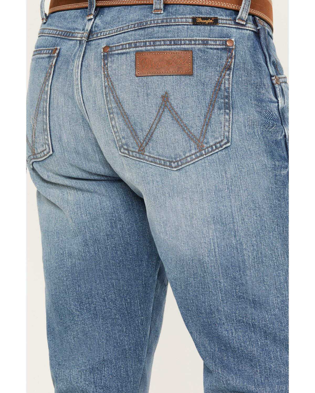 Image #4 - Wrangler Retro Men's 77MWP Medium Wash Slim Boot Stretch Premium Green Jeans, Light Medium Wash, hi-res