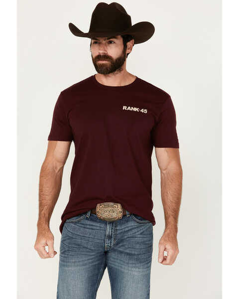 Image #2 - RANK 45® Men's Long Horn Logo Short Sleeve Graphic T-Shirt , Burgundy, hi-res